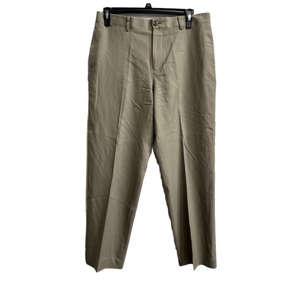 LL Bean Classic Fit Washable Year Round 100% Wool Pants Men Size 34 W Khaki Tan - Picture 3 of 11